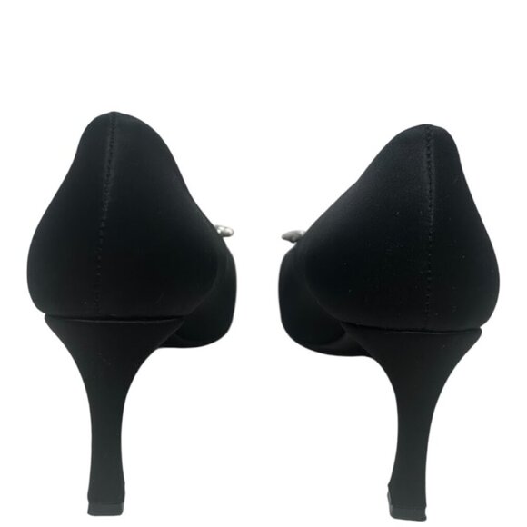 Roger Vivier Trompette Crystal Buckle Squared Toe Black Satin 70mm Pumps Size 11 - Picture 10 of 16